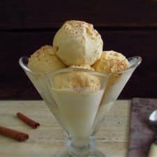 Vanilla ice cream on a glass bowl