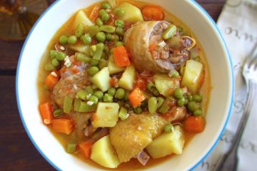 Easy chicken stew with vegetables on a dish bowl