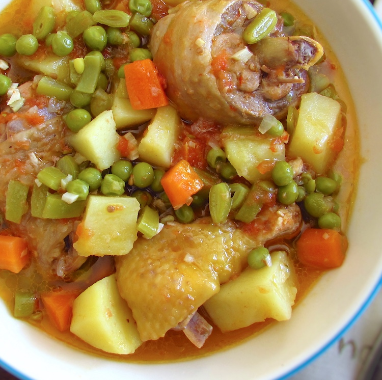Easy chicken stew with vegetables on a dish bowl