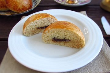 Milk bread filled with chocolate on a plate