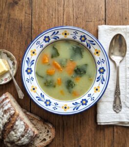 Portuguese Collard Greens Soup in a soup plate