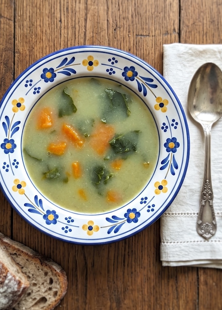 Portuguese Collard Greens Soup in a soup plate