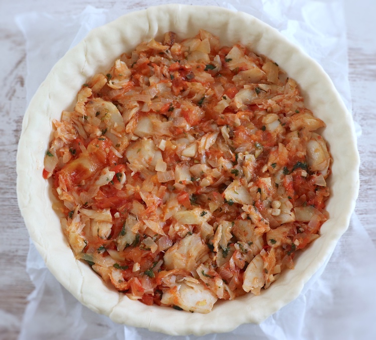 Pie filled with cod mixture