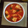 Ling fish soup on a soup bowl