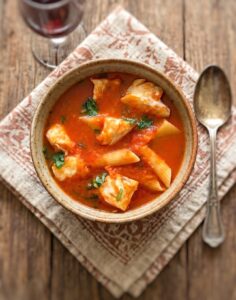 Mediterranean Fish Soup in a soup bowl