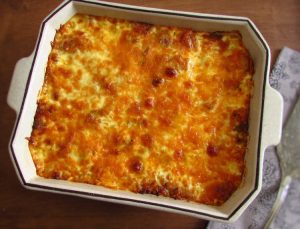 Minced meat with potato in the oven on a baking dish