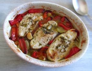 Snapper in the oven "Portuguese style" on a baking dish