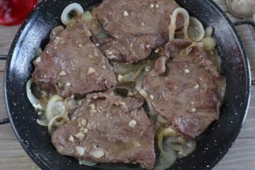 Tender and juicy beef steak in a skillet