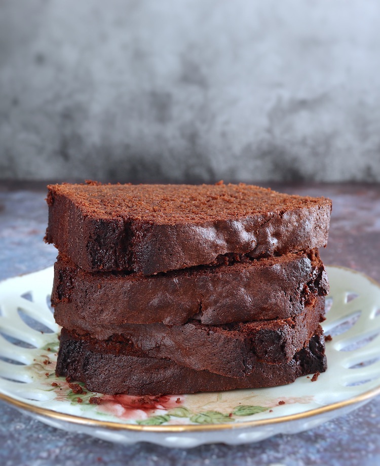 Soft chocolate cake slices on a plate