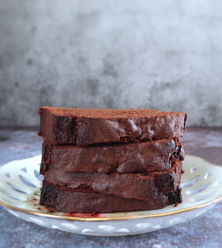 Soft chocolate cake slices on a plate