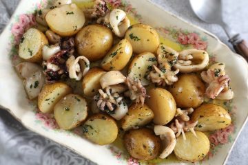 Baked cuttlefish on a rectangular platter