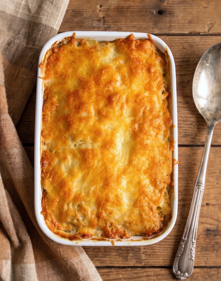 Portuguese Baked Cod with Mayonnaise in a baking dish