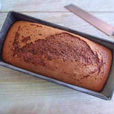 Homemade chocolate cake on a loaf tin