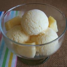 Pineapple ice cream on a glass bowl
