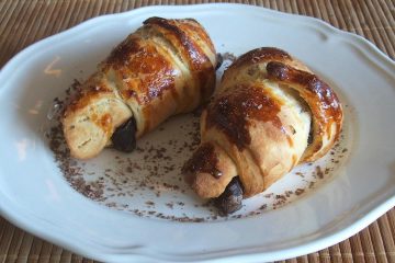 Chocolate croissants on a plate
