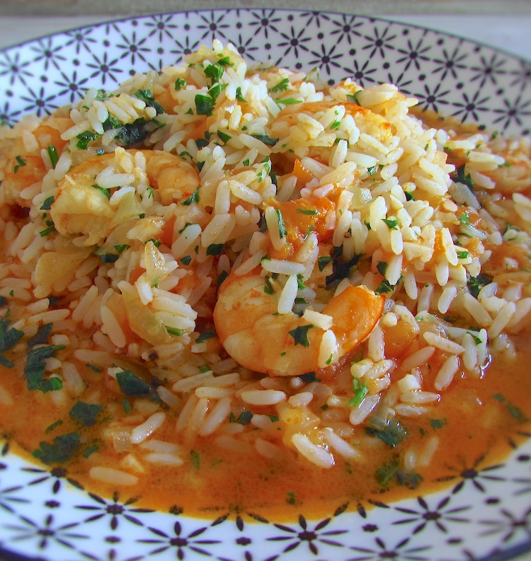 Rice with shrimp in a dish
