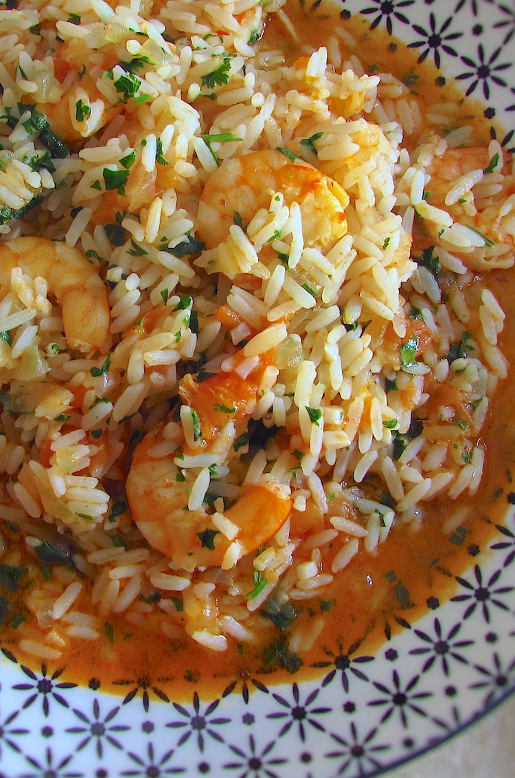 Rice with shrimp on a plate