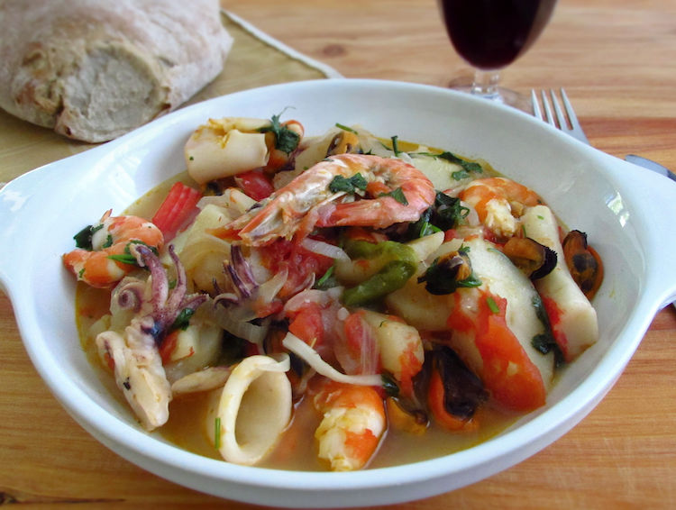 Portuguese seafood stew on a dish
