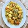 Baked Monkfish with Potatoes in a platter