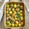 Tamboril no Forno com Batatas numa assadeira