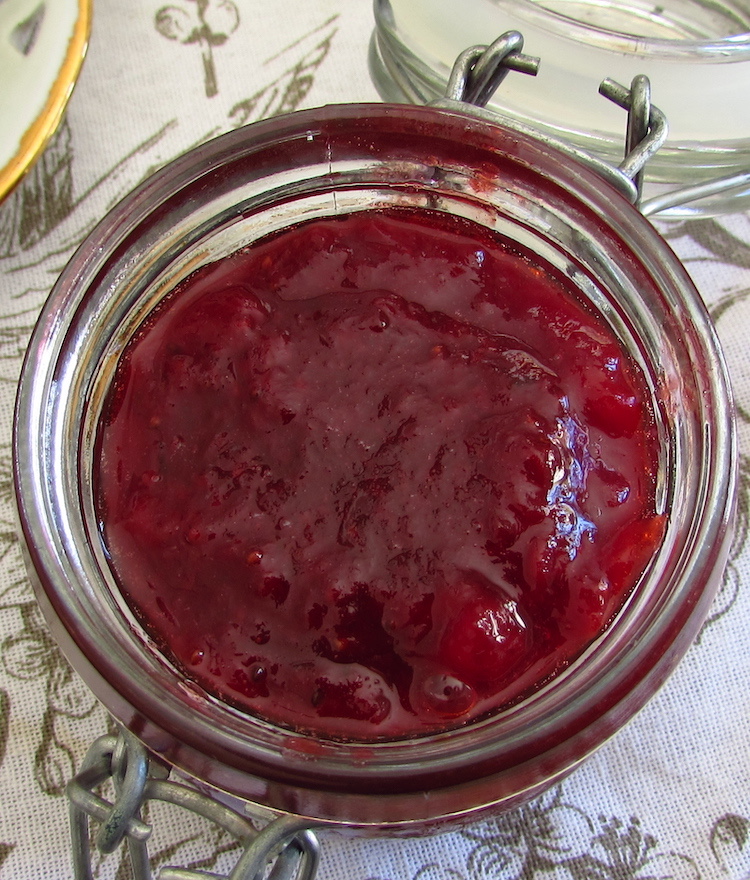 Strawberry jam in a glass jar