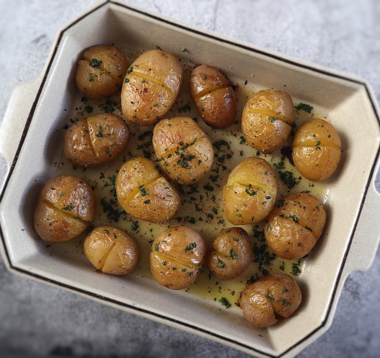 Potatoes on a baking dish