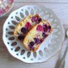 Slices of yogurt cake with berries on a dish