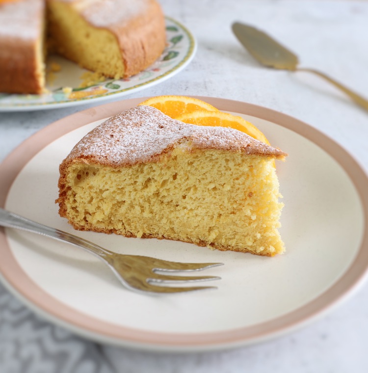 Orange Sponge Cake slice in a plate