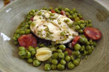 Peas with hake on a dish
