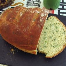 Coriander and garlic bread on a table