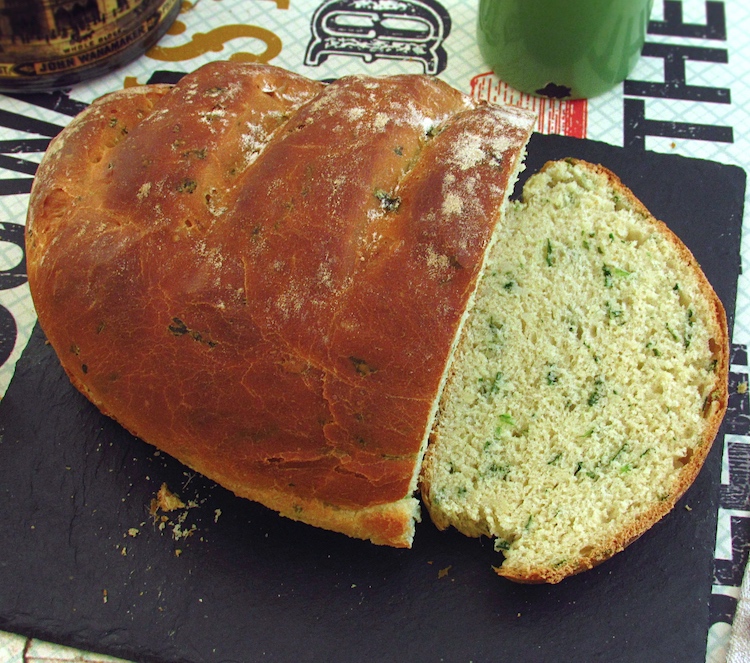 Coriander and garlic bread on a table