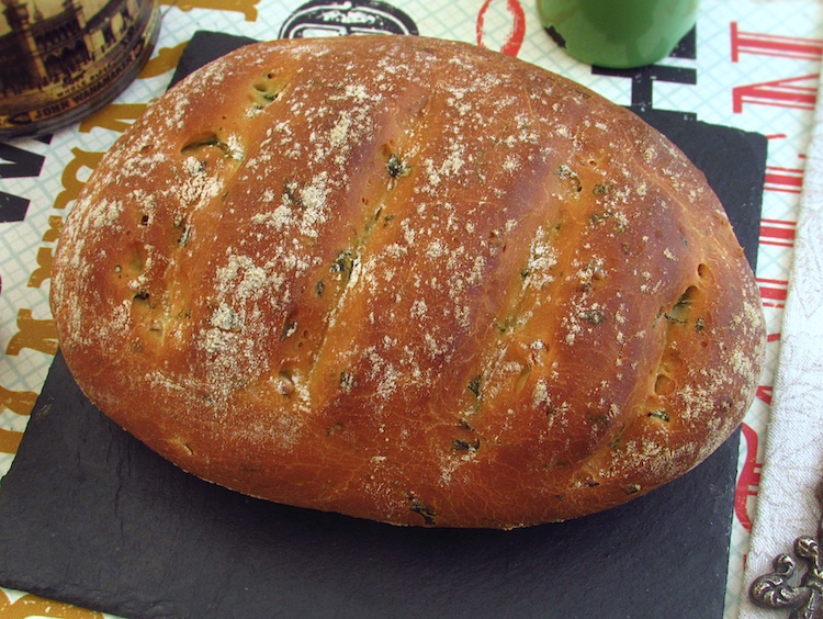 Coriander and garlic bread on a table