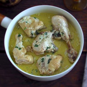 Chicken with cream on a dish bowl