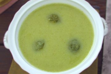 Creamy broccoli soup served on a tureen