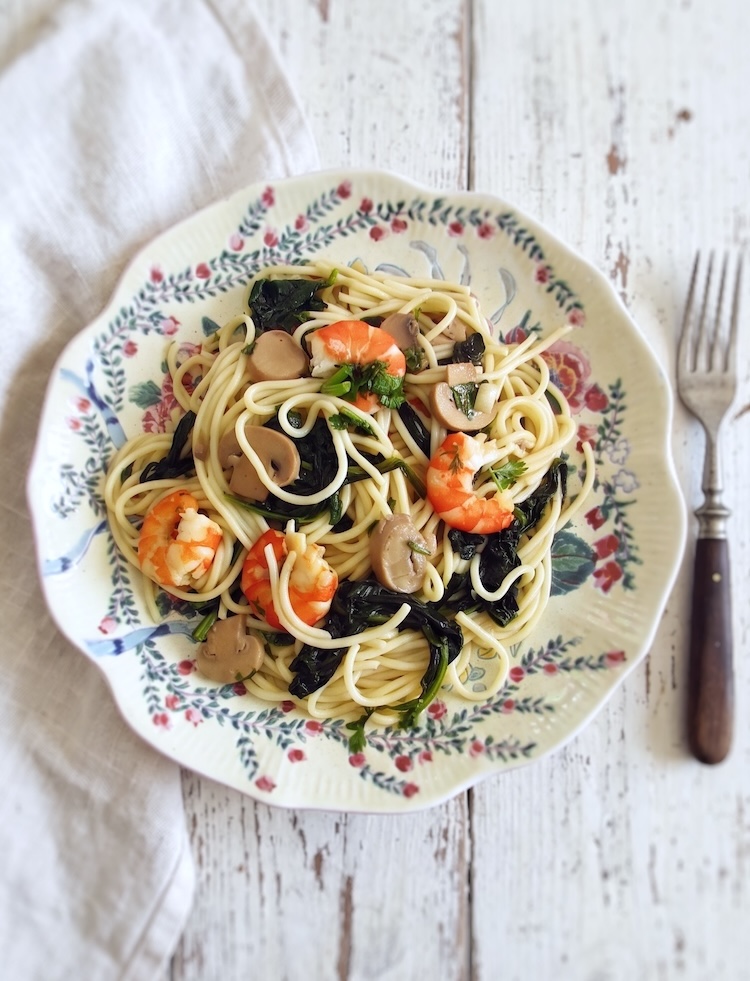 Shrimp and Spinach Pasta on a plate