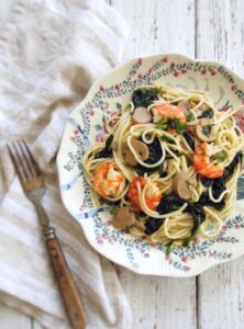 Shrimp and Spinach Pasta on a plate