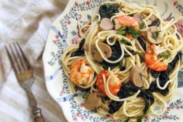 Shrimp and Spinach Pasta on a plate