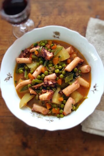 Octopus Stew with Vegetables in a tureen
