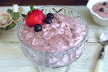 Berry mousse on a glass bowl