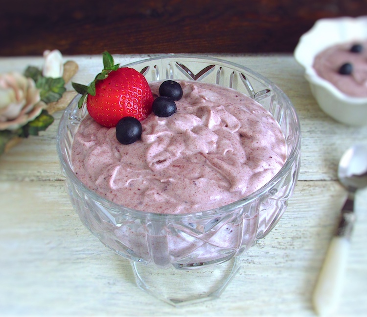 Berry mousse on a glass bowl