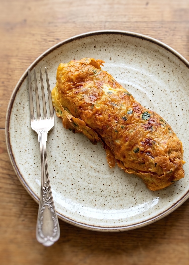 Easy chicken omelette on a plate
