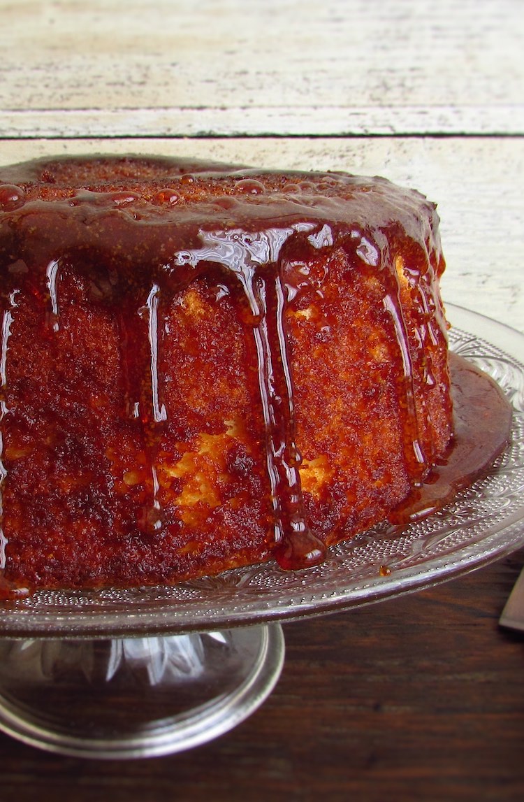 Caramelized lemon sponge cake on a plate