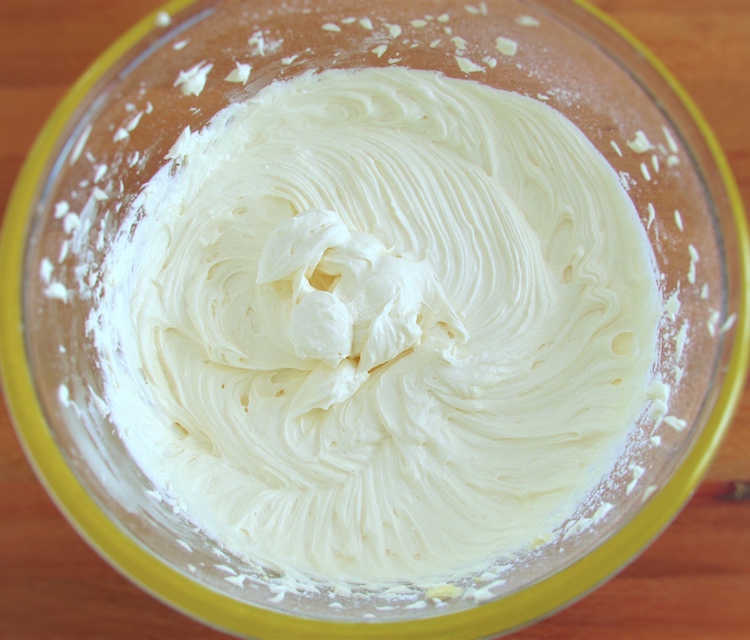 Butter cream on a glass bowl