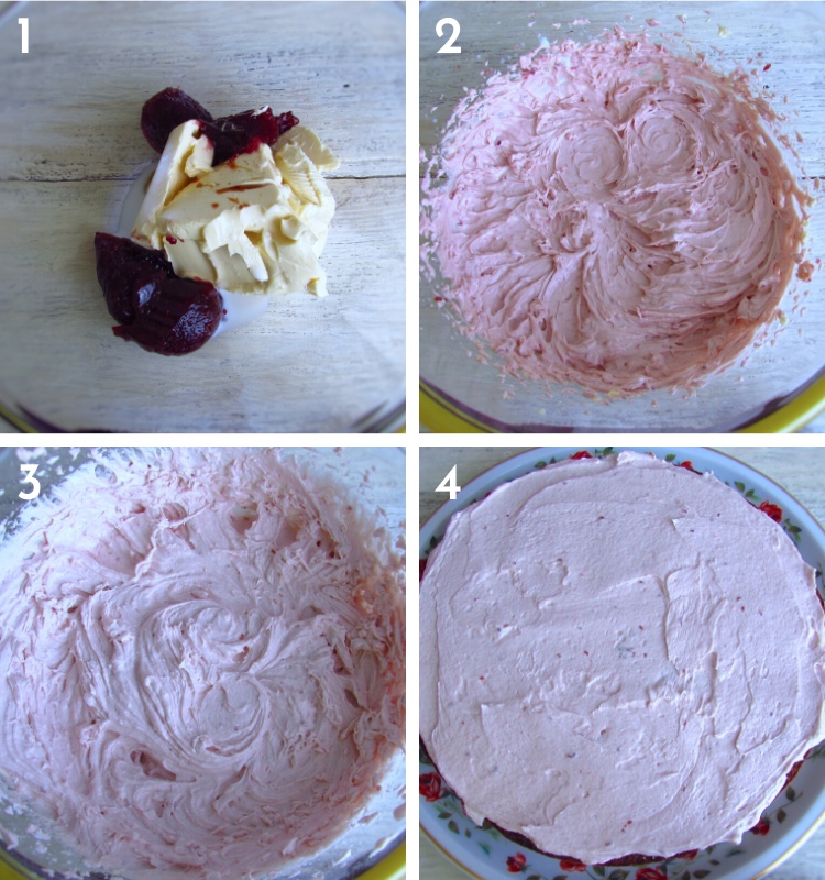 Chocolate cake with raspberry cream steps