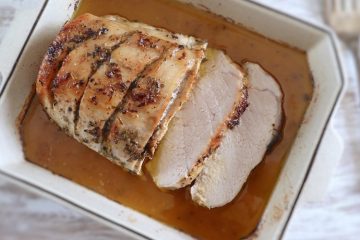 Pork loin with spices on a baking dish