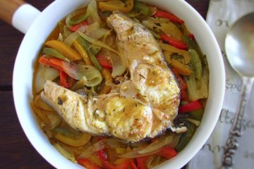 Conger with peppers on a dish