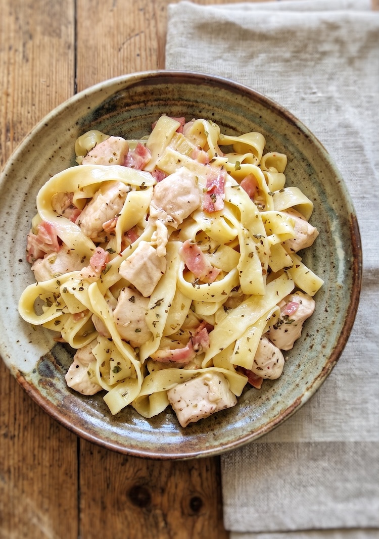 Creamy Chicken and Bacon Pasta on a plate
