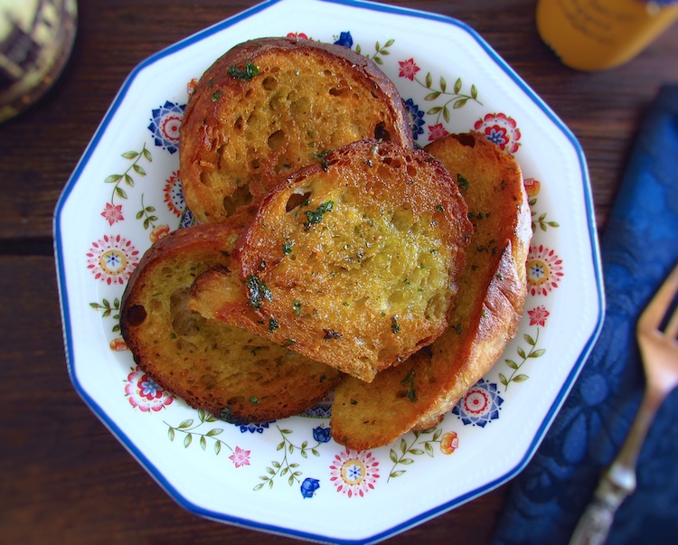 Fried bread on a dish bowl