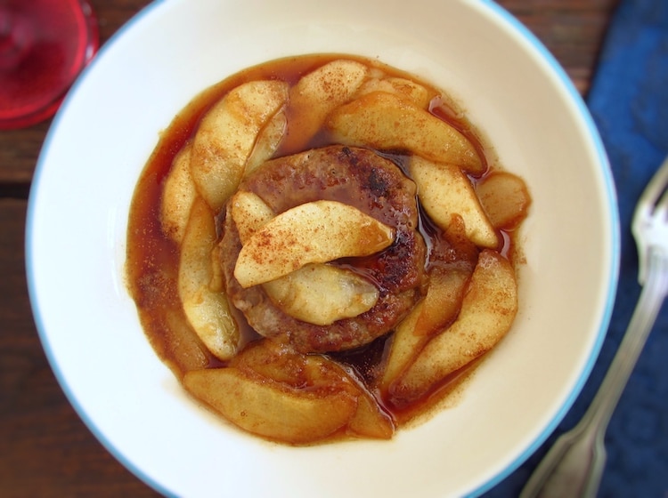 Burgers with caramelized pear on a dish