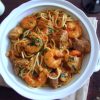 Stewed pork with spaghetti and shrimp on tureen